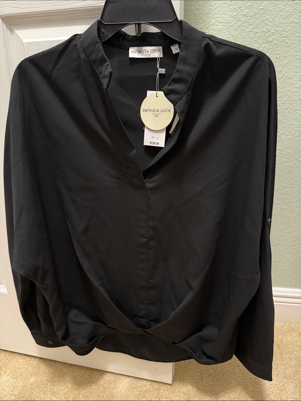Patrizia Luca Black V-Neck Twist-Hem Blouse